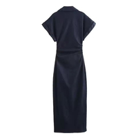 Nouvelle Robe MIDI en Denim Respirante et Décontractée de la Série 1975 Printemps-Été 2026, avec Col Revers, Fermeture Éclair Latérale, Taille Plissée et Coupe Ajustée Élégante
