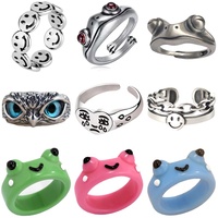 Bagues au design simple et mignon pour femmes et hommes, bagues vintage hibou, grenouille, serpent, sourire, style rétro punk, en argent