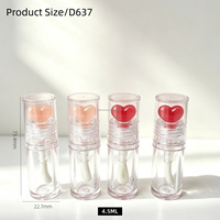 Tube de brillant à lèvres vide transparent en plastique en forme de double cœur de 4,5 ml, contenant de rouge à lèvres, flacon d'huile cosmétique pour les lèvres avec bouchon à vis personnalisable
