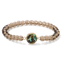 Bracelet classique tendance en perles synthétiques de cristal fumé de 6 mm, pierre naturelle, coquille d'ormeau, pierre énergétique géométrique pour femme, cadeau