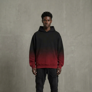 OEM ODM Men's Black <b>Red</b> Gradient <b>Hoodie</b> Pullover Sweatshirt Dip Dye Oversized Top With Kangaroo Pocket custom logo - Product Image 3