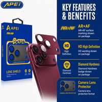 Protecteur d'objectif de caméra HD APEI AR+AF avec dureté diamantée, bouclier d'objectif de caméra arrière pour smartphone 18 17 Pro Max, vente en gros