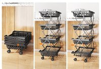 Chariot de rangement métallique pliable à cinq niveaux avec paniers rotatifs pour légumes, fruits et collations, idéal pour le salon et la salle de bain
