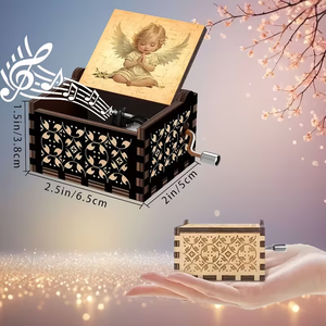 Carillon in legno personalizzato con spedizione gratuita, il miglior regalo, carillon meccanico in legno fatto a mano, carillon angelo in legno - Product Image 2