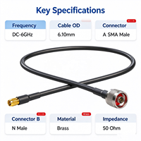 Câble coaxial RF à très faible perte 6 GHz, SMA mâle droit vers N mâle droit, câble flexible en laiton de 6,10 mm pour tests et mesures RF