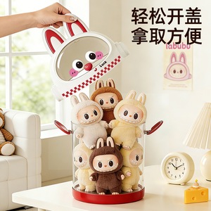 Cute Little Monster Transparent Doll Storage Bucket With Lid Dustproof Desktop Organizer For Kids Toys Round Shape - Product Image 4