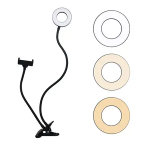 Anillo de luz con Clip para Selfie, soporte para teléfono móvil para transmisión en vivo/MAQUILLAJE, 3 modos de luz, mesa Flexible móvil, iluminación LED