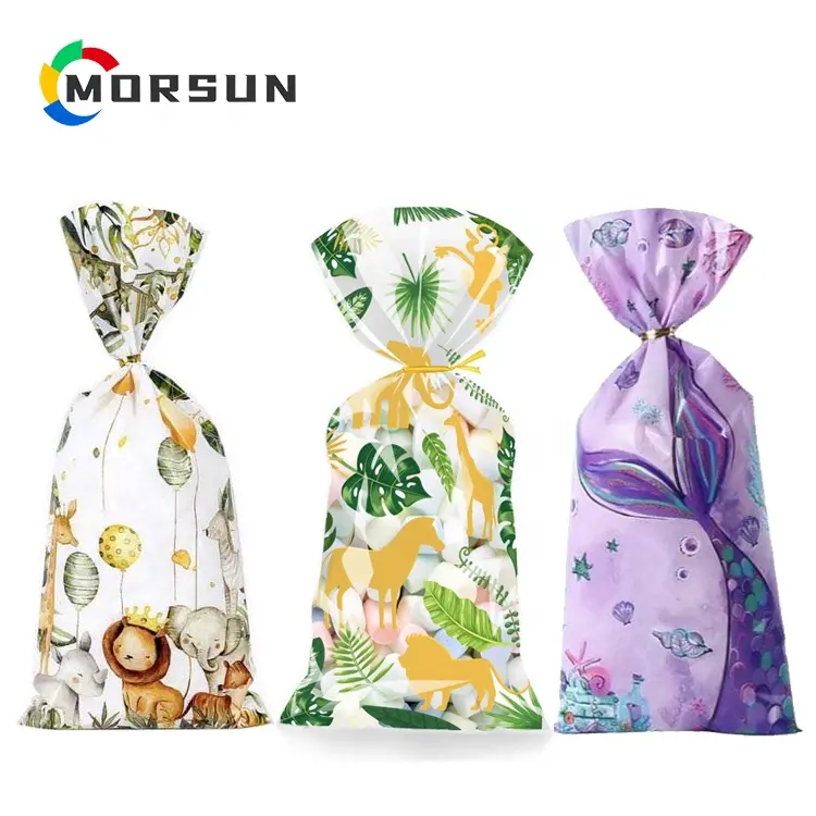 MorSun 50 счетов, Гавайские листья джунглей, подарки для конфет, прозрачные пластиковые пакеты