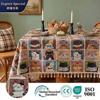Grenzüberschreitend Exklusive Karierte Polyester-Tischdecke mit Niedlichem Katzen-Cartoon im Instagram-Stil, Rutschfest und Knitterfrei