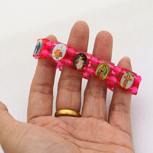 종교 팔찌 보석 PVC 사각 매력 탄성 구슬 팔찌 성도 스티커 드롭 오일 팔찌 묵주 선물 - Product Image 5