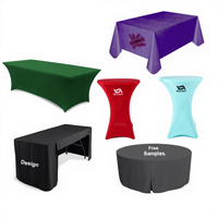 Nappe ajustée extensible personnalisée à impression personnalisée Couverture de table de marché de 6 pieds Couverture de table de cocktail en spandex avec logo pour événements