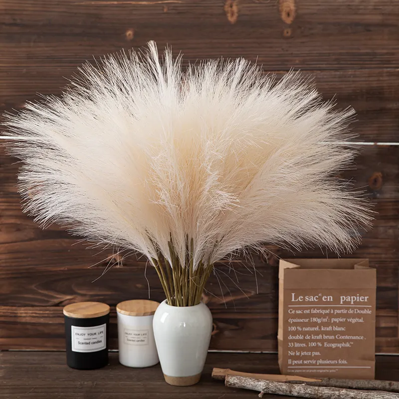 Boho Decor Fofo Bege Faux Pampass Flores Secas Pampas Artificiais Grama Seca Para Escritório Quinta Bohemian Diy Arranjo