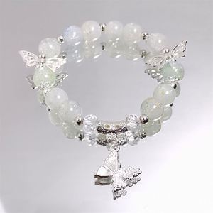 Korean Pink Crystal Butterfly Pendant <b>Beaded</b> <b>Bracelet</b> for Women 10mm Sweet Beads Chain <b>Bracelets</b> Girlfriend Jewelry Gifts - Product Image 4