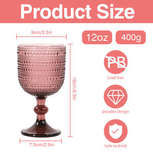 Copas de Vino de Vidrio Vintage de 12 oz, Copas con Tallo y Patrón en Relieve para Bodas y Fiestas - Product Image 3