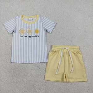 Stock: Conjuntos de algodón orgánico con estampado de verano para niñas, estilo 'You Are My Sunshine', ropa al por mayor para bebés, boutique para hermanos, fábrica infantil - Product Image 2