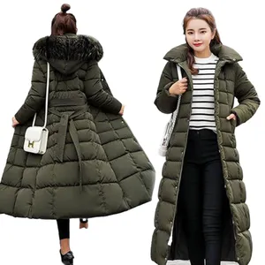 2024 Thermal long over-the-knee colorful fur collar plus size down cotton-padded women coats winter and autumn slim quilted coat