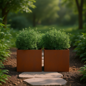 Ensemble de 2 pots à fleurs carrés en métal couleur naturelle, finition rouille, pour jardin - Product Image 2