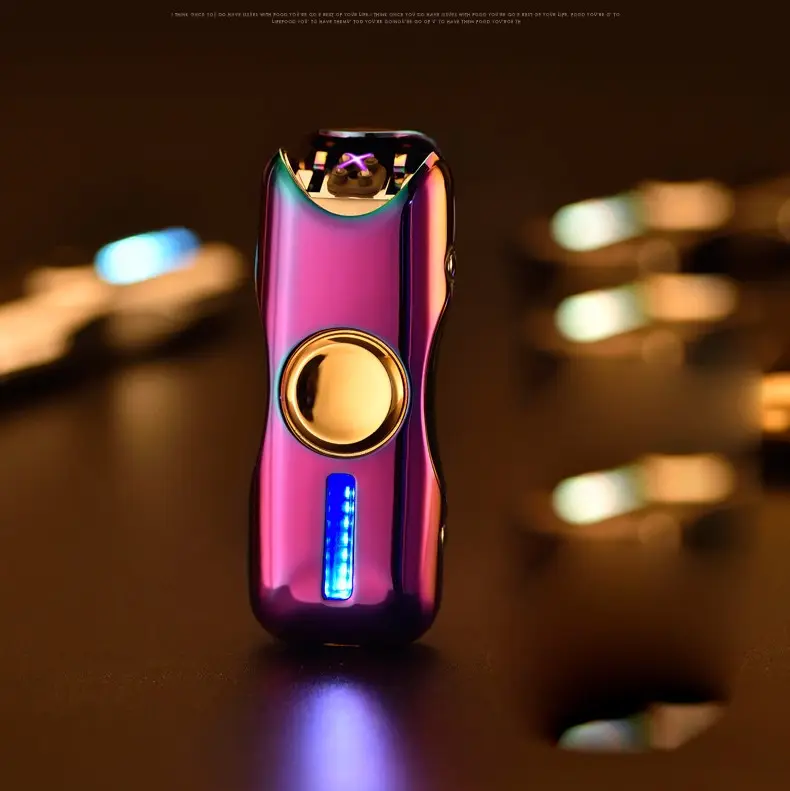 915 креативная двухдуговая USB-зажигалка из цинкового сплава, перезаряжаемая ручная Зажигалка со светодиодными красочными огнями, логотип на заказ, оптовая продажа