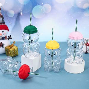 Nouveau modèle de tasse à <span class=keywords><strong>paille</strong></span> en forme d'ours, grande capacité, double <span class=keywords><strong>paille</strong></span>, design moderne, portable, pour jus et boissons froides, Noël - Product Image 1