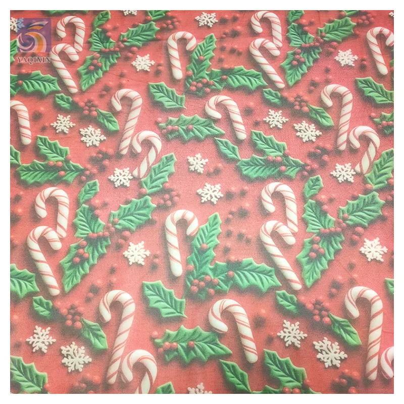 قماش تول مطبوع من البوليستر/النايلون لعيد الميلاد أخضر أحمر طباعة قماش من التول قماش شبكي ملابس للكريسماس قماش للكريسماس