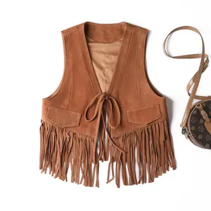 2024 Newest Spring Real Leather Jacket Women Sleeveless Waistcoat With Tassels Real Suede Jacket Women