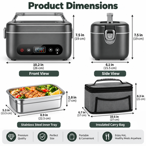 Boîte à lunch chauffante électrique, chauffe-aliments portable avec minuterie numérique, récipient alimentaire en acier inoxydable avec sac de transport isotherme - Product Image 4