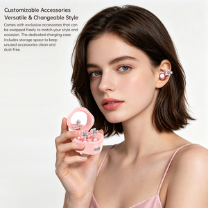 หูฟังแบบหนีบหูพร้อมเคสกระจกแต่งหน้า แปลภาษาด้วย AI ขนาด 10 มม. แหวนทองแดง HIFI แม่เหล็ก BT6.0 แบตเตอรี่ 200mAh สำหรับผู้หญิง เดินทาง โทรออก - Product Image 4