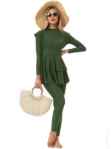 Modest Women Swimwear Long Sleeve Ruffle Layered Islamic <b>Swimsuit</b> <b>Full</b> <b>Coverage</b> Cap Bathing Suit For Women Swimming M049# - Product Image 6