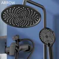 ARROW Système de douche à effet de pluie en laiton noir pour salle de bain Ensemble de douche mural Ensemble de robinet mélangeur de douche chaude et froide