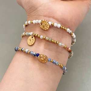 French Handmade Bohemia Style <b>Beaded</b> Small Fashion Women's Stainless Steel 18k <b>Gold</b> Color Natural Quartz Beads <b>Bracelet</b> - Product Image 1