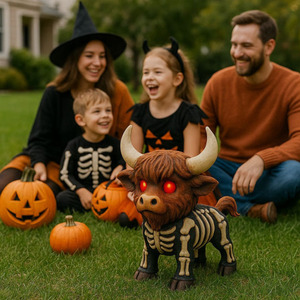 Figurine en résine de vache des Highlands squelette d'automne, ornements de jardin lumineux, forme animale, finition peinte - Product Image 3