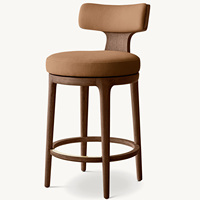 Tabouret de bar pivotant Rhoohill de style américain en bois massif et cuir, tabouret de bar pivotant moderne de luxe en tissu de lin et chêne blanc