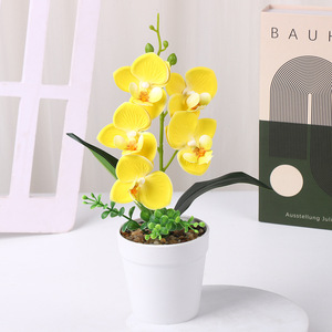Orchidées Phalaenopsis artificielles en pot, décoration de bureau, ornement de balcon, cinq fleurs colorées avec pot - Product Image 3