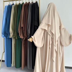 Set Abaya in Crepe a 2 Pezzi con Khimar a 2 Strati con Diamanti, Modesto Abito da Preghiera Islamico per Donne Musulmane Francesi, Vendita all'Ingrosso - Product Image 2