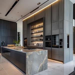 Ensemble de Meubles de Cuisine de Luxe de Haute Qualité en Noyer Massif avec Carcasse en Inox et Îlot, Conception pour Constructeur de Villa - Product Image 1