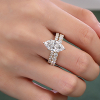 Bague de mariage empilable unisexe en or jaune massif 10 carats avec diamants de laboratoire taille marquise, ensemble de bagues de couple personnalisées en joaillerie fine