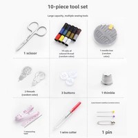 Kit de couture portable 10 pièces avec boîte à fils et outils de couture pour le tricot à la main et l'utilisation à domicile et en voyage, emballé dans un sac