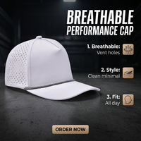 Casquette de sport respirante et imperméable à 5 panneaux avec patch en caoutchouc PVC personnalisé, casquette de golf de haute qualité, casquette de baseball ajustable avec trous découpés au laser