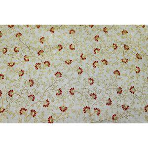 Triloki Flower Embroidery Organza <b>Fabric</b> Multicolor1 Poly Raw Silk Metallic Apparel Sari Sewing DIY Crafting By The Yard - Product Image 2