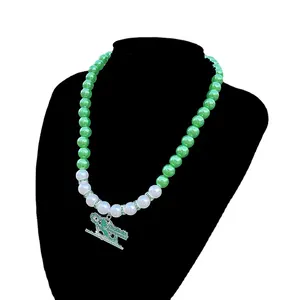 LINKS 10MM pearl necklace university Organization Symbol women's white green pearl girlfriend's gift