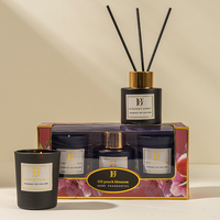 Ensemble de diffuseurs de parfum et bougies artisanales de luxe, bougies en verre d'aromathérapie, décoration intérieure écologique, coffret cadeau souvenir pour la maison