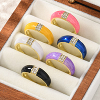 JS18 Emaille Strass Ring Verguld Kleurrijk Drip Oil Kristal Ingelegde Band Ringen Mode Dames Party Statement Sieraden