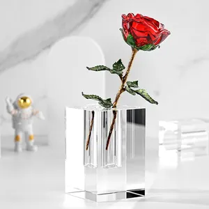 JY Hot Sales Stunning Gift Idea Crystal Rose Flowers crafts with vase for Birthday gift