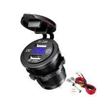 Soket Voltmeter LED Cepat 12-24V dengan Saklar Sentuh, Charger USB Ganda Tipe-C untuk Mobil, Kapal, dan Perahu