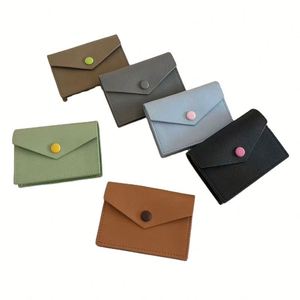 Porte-cartes en cuir véritable de style enveloppe, étui à cartes de visite fin avec fermeture à bouton, mini portefeuille pour cartes de crédit pour femmes et hommes - Product Image 1