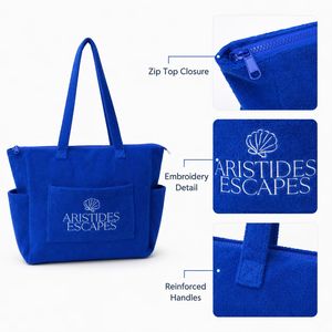 Large Capacity Plush Terry Towel Shopping Bag Custom Multi-color Print Reusable Outdoor Camping <b>Handbag</b> Wholesale - Product Image 3