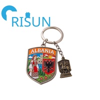 Porte-clés Souvenir en Métal Personnalisé OEM ODM en Émail, Drapeau Albanais Tirana, Carte de Voyage, Œil Bleu, Riviera Albanie, Vente en Gros