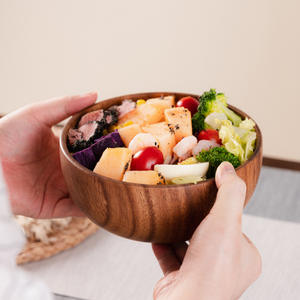 Noyer grand bol à soupe de nouilles instantanées en bois d'acacia poli anti-brûlure bol en bois domestique pour le riz à salade pour enfants - Product Image 6