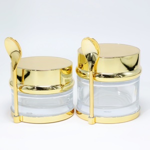 Luxury 30ml 50ml 80ml Gold Cosmetic Glass Jar Skincare Face Cream Jar <b>Container</b> with Gold Base and Spoon - Product Image 2