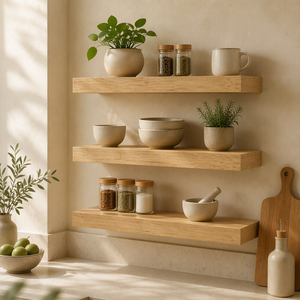 Mensola da Parete in Legno Massello <span class=keywords><strong>con</strong></span> Divisori <span class=keywords><strong>a</strong></span> Pannello Dritto, <span class=keywords><strong>Scaffali</strong></span> Sospesi in Legno per Soggiorno, Espositore Decorativo da Parete in Legno - Product Image 4